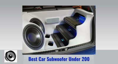 Best Car Subwoofer Under 200 .. speaker pair set black color , off white background